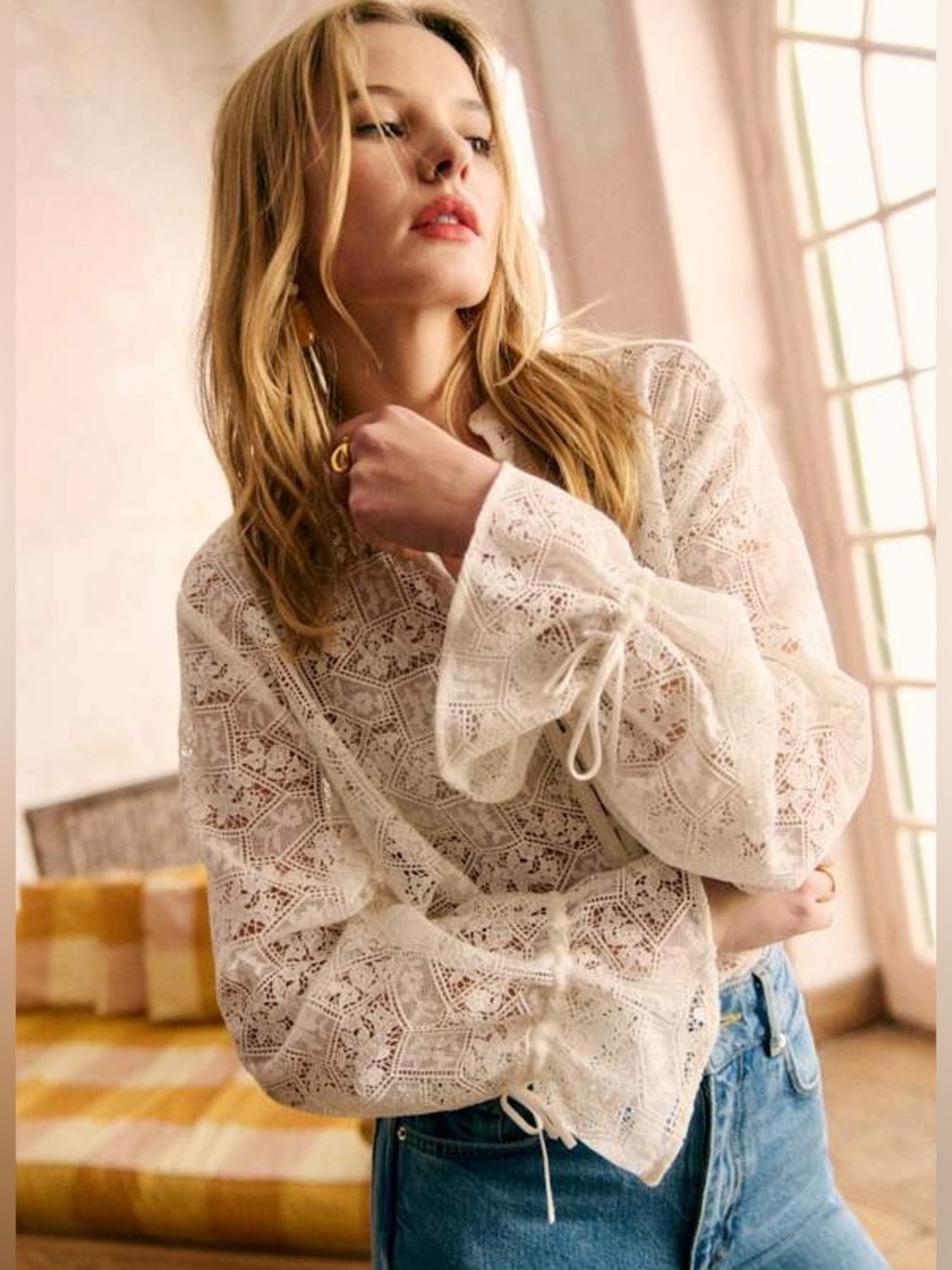Sézane Faria Shirt in Ecru Guipure Lace FR 36 / US 4